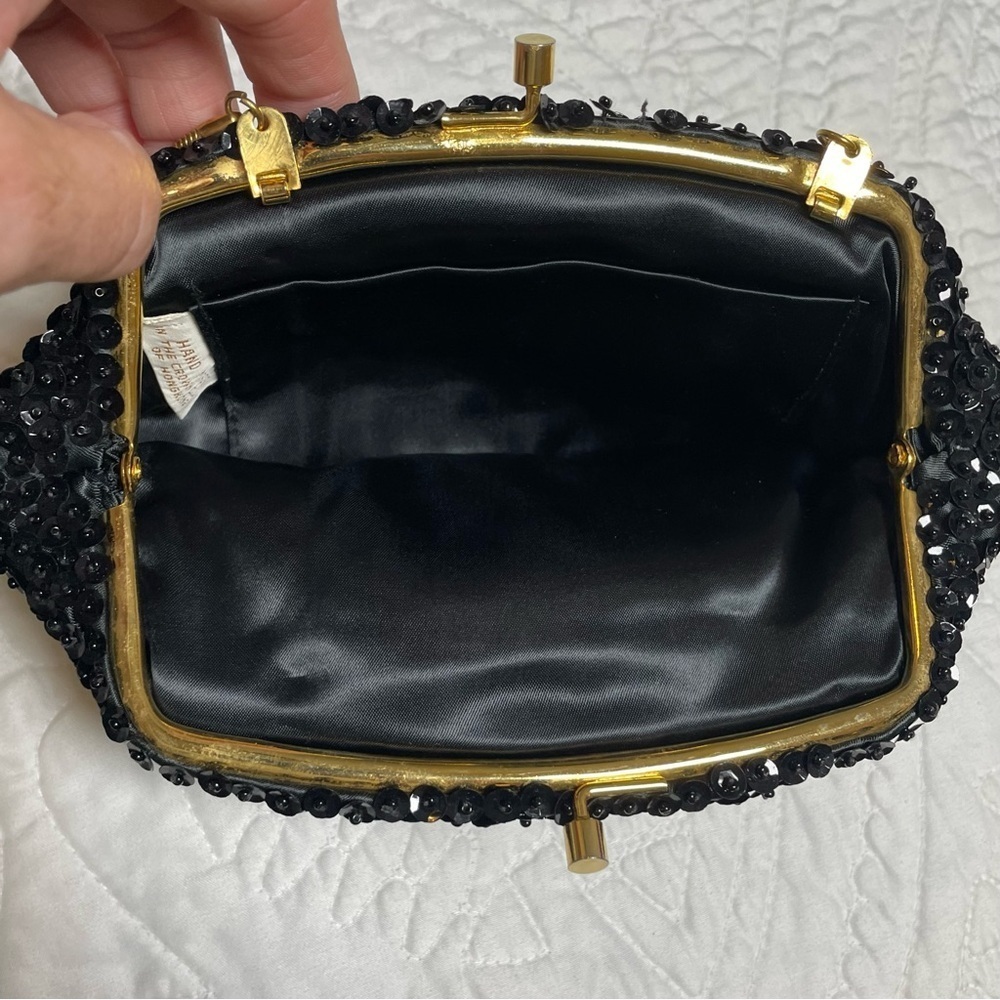 Vintage Black Hand Beaded Bag Made in Hong Kong - Picture 3 of 7